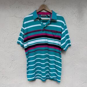 Vintage Knightsbridge Striped Polo Shirt Teal Paper Thin Men’s L 90s